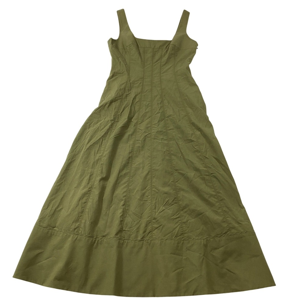 Club Monaco Womens Olive Green Square Neck Paneled Fit and Flare Midi Dress 0 - Picture 4 of 13